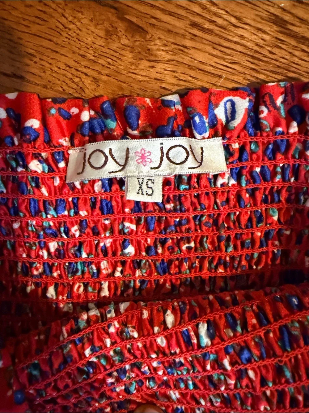 Joy Joy Red Smocked Skirt with Blue and White Dots